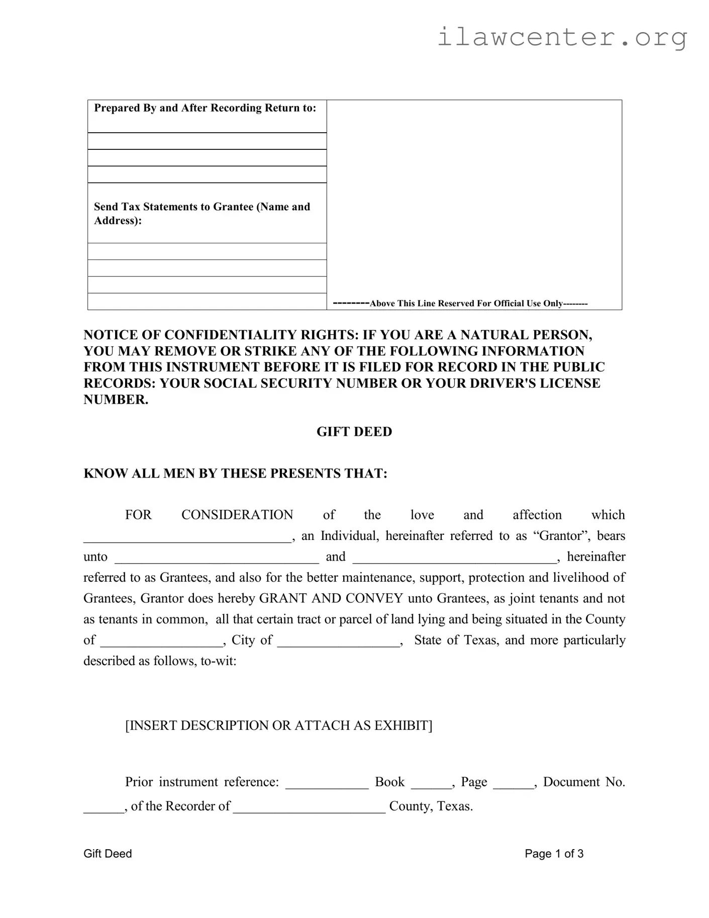 Gift Deed Texas PDF Template