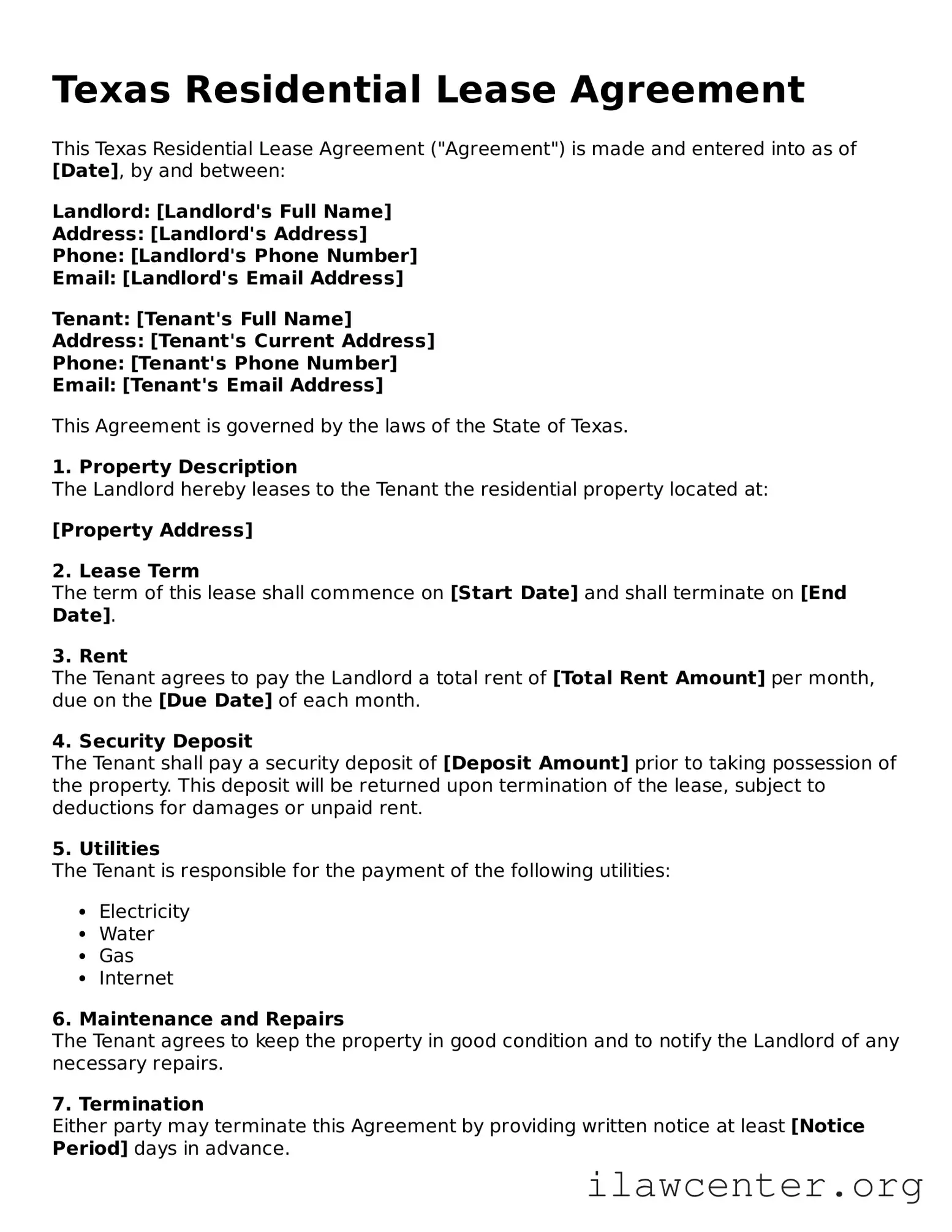 Attorney-Verified  Residential Lease Agreement Document for Texas