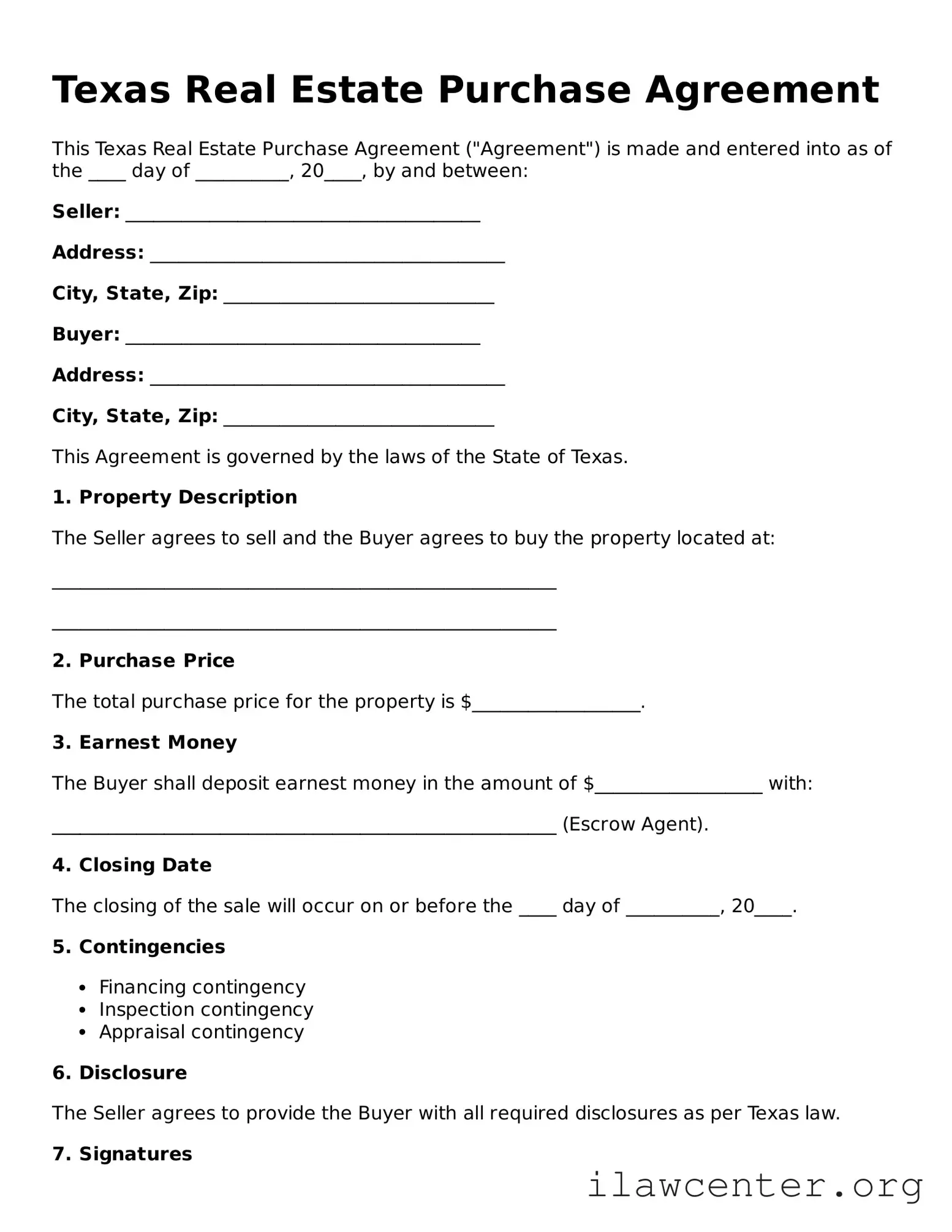 Attorney-Verified  Real Estate Purchase Agreement Document for Texas