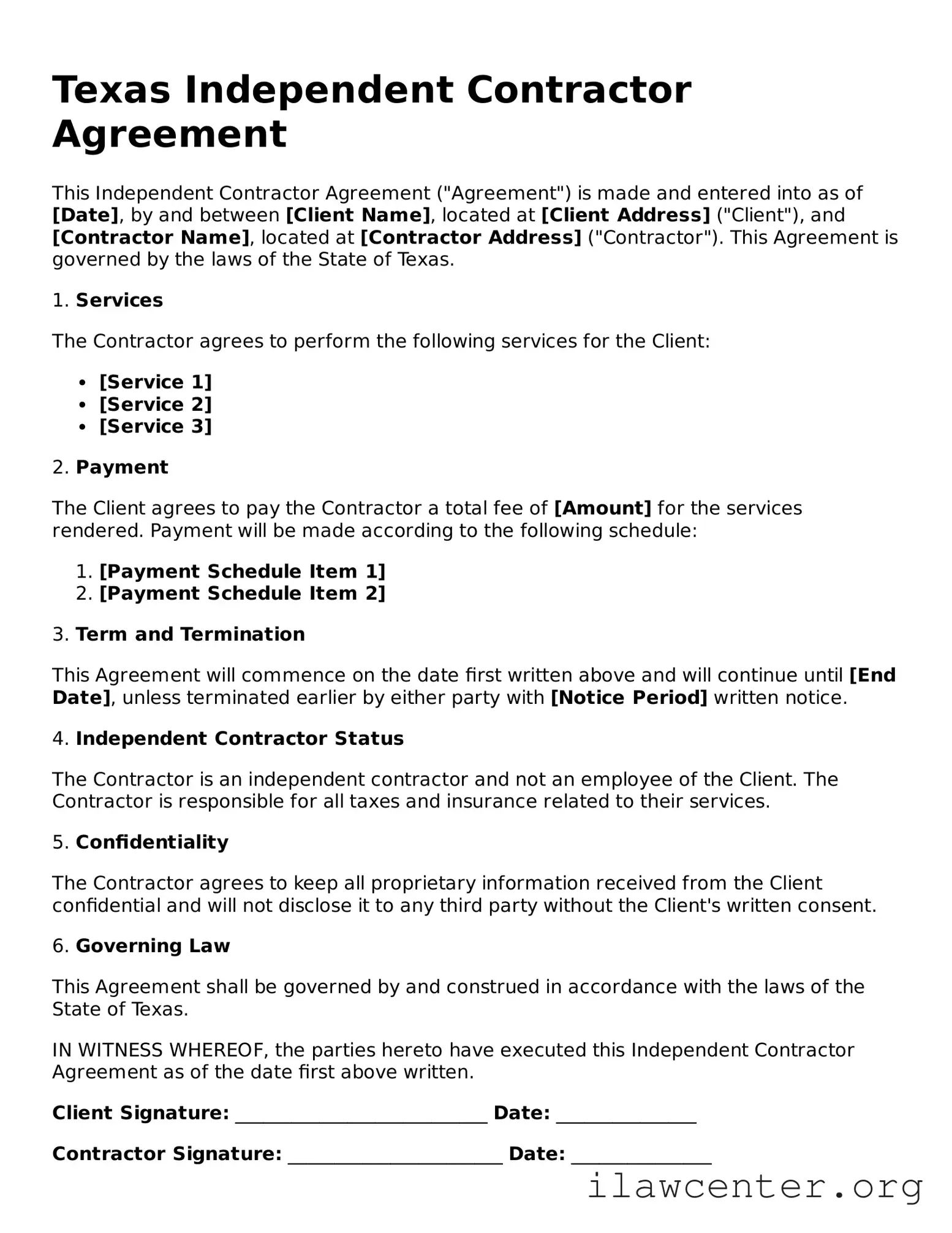 Attorney-Verified  Independent Contractor Agreement Document for Texas