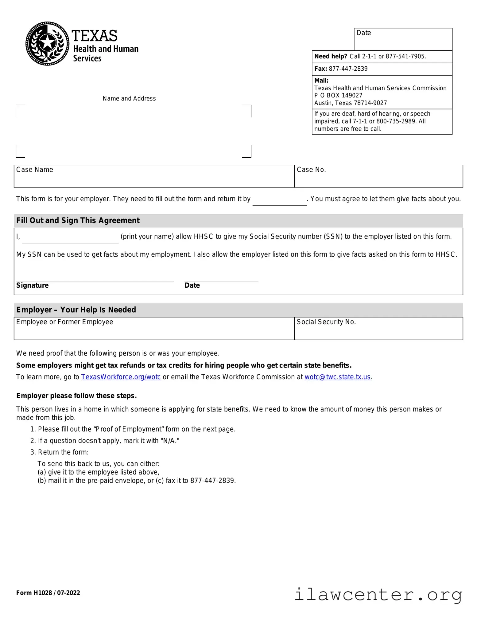 Texas Employment Verification PDF Template