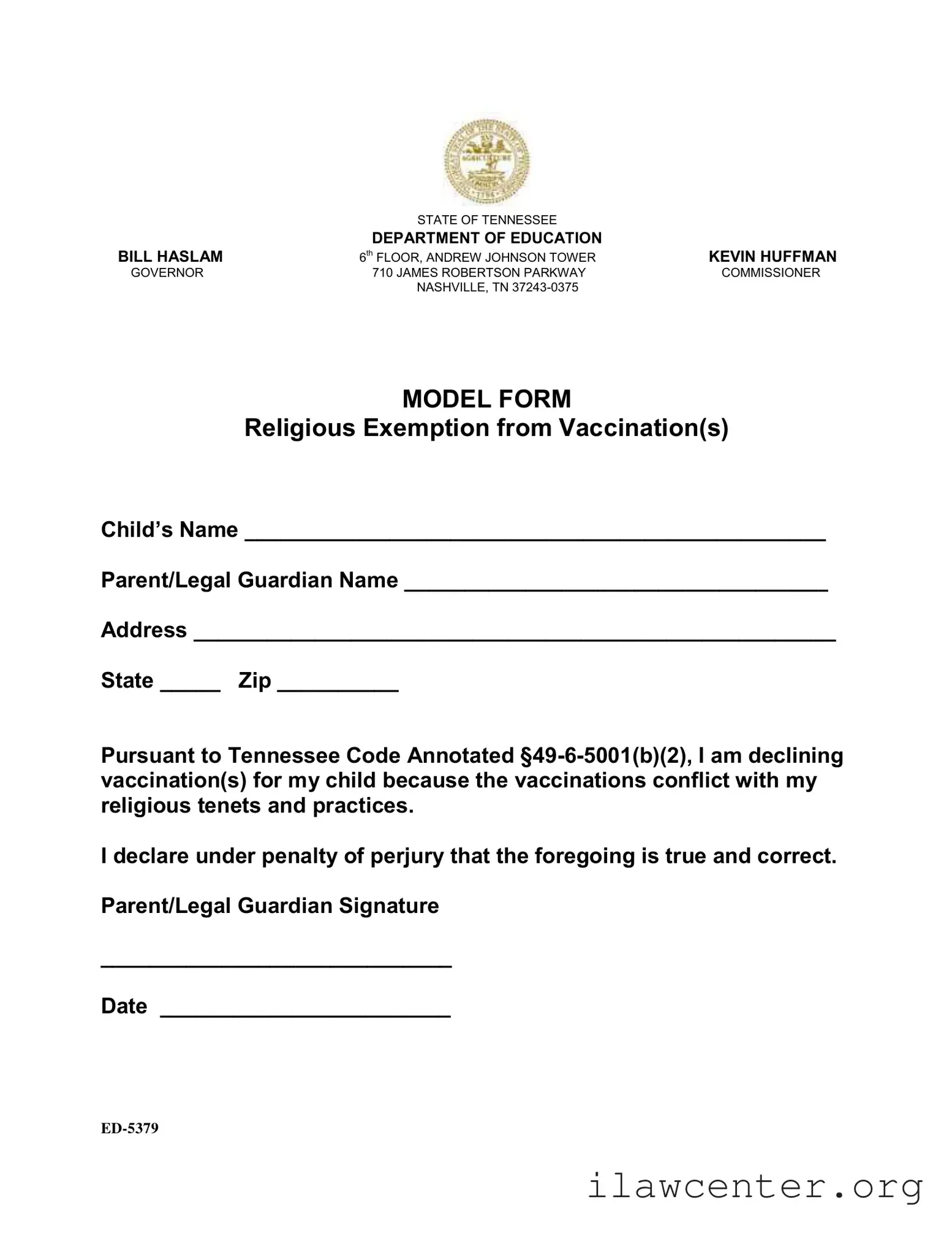 Tn Exemption Vaccination PDF Template