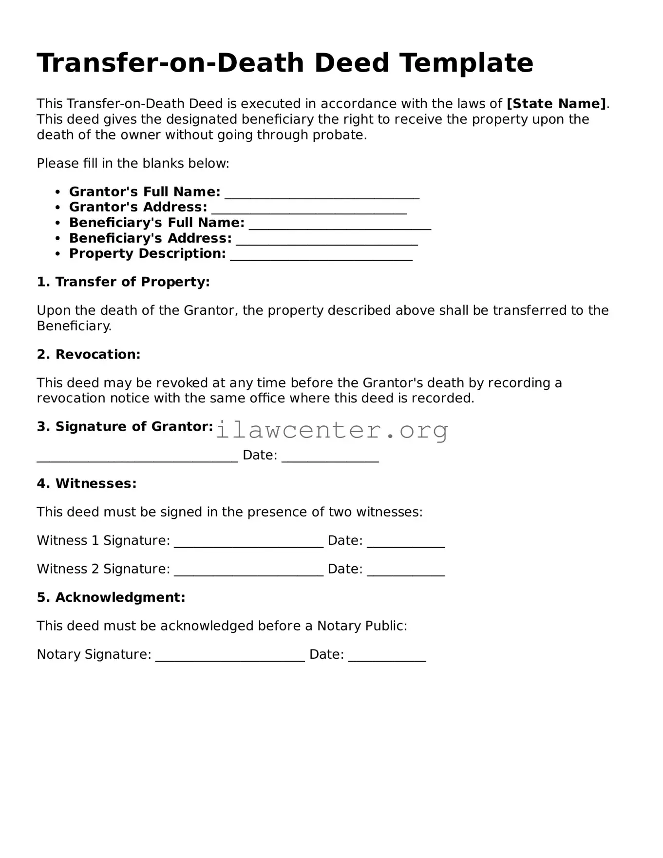 Fillable Transfer-on-Death Deed Document