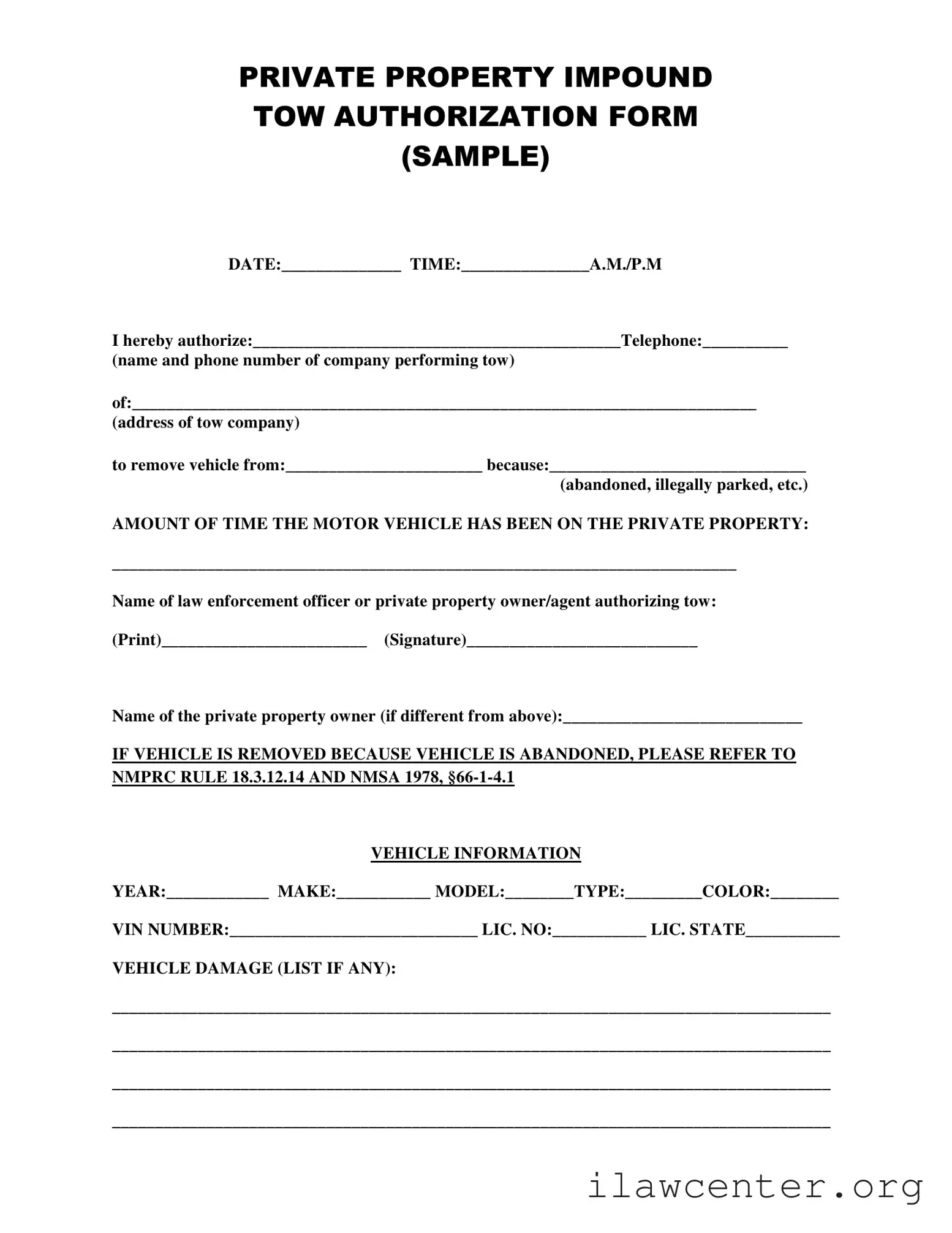 Tow Authorization PDF Template