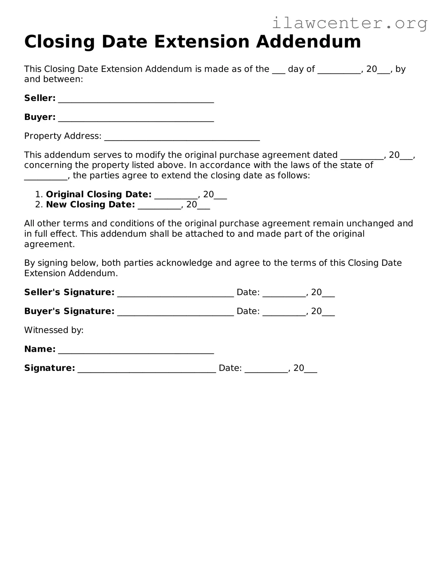 Fillable Closing Date Extension Addendum Document