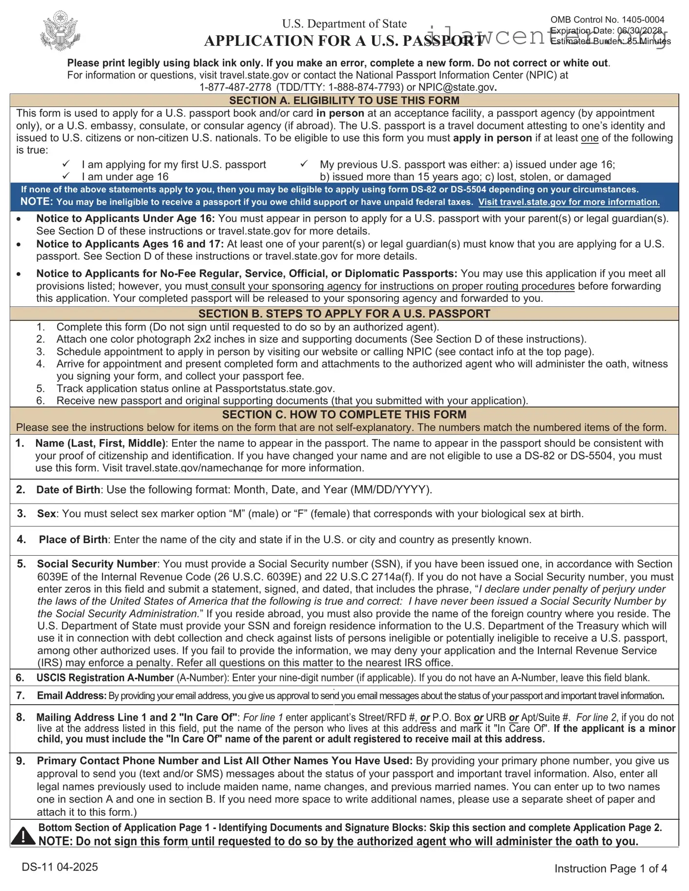 DS-11 U.S. Passport application PDF Template