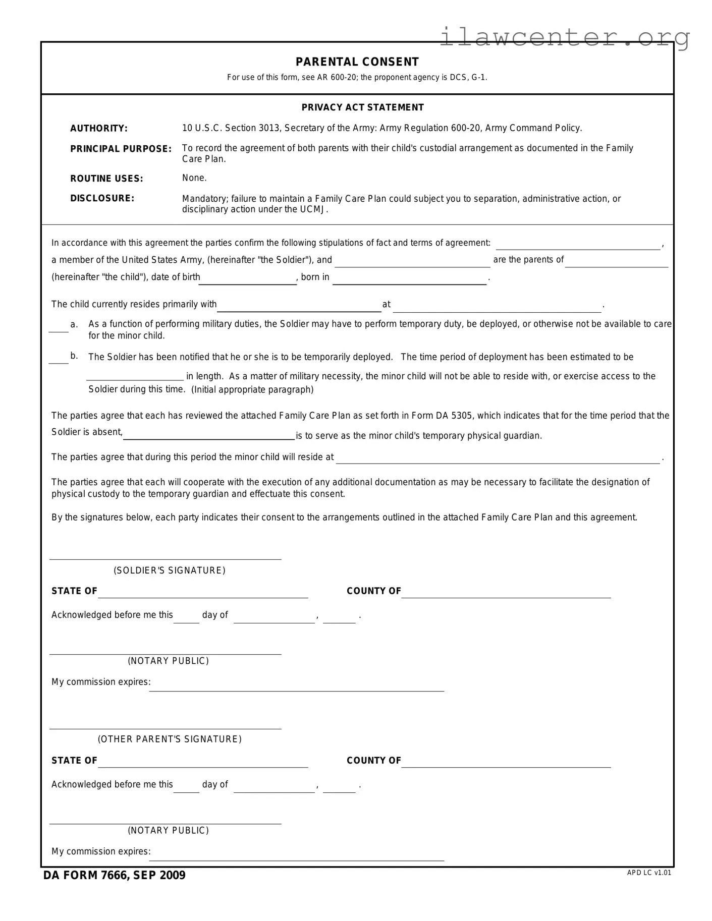 DA 7666 PDF Template