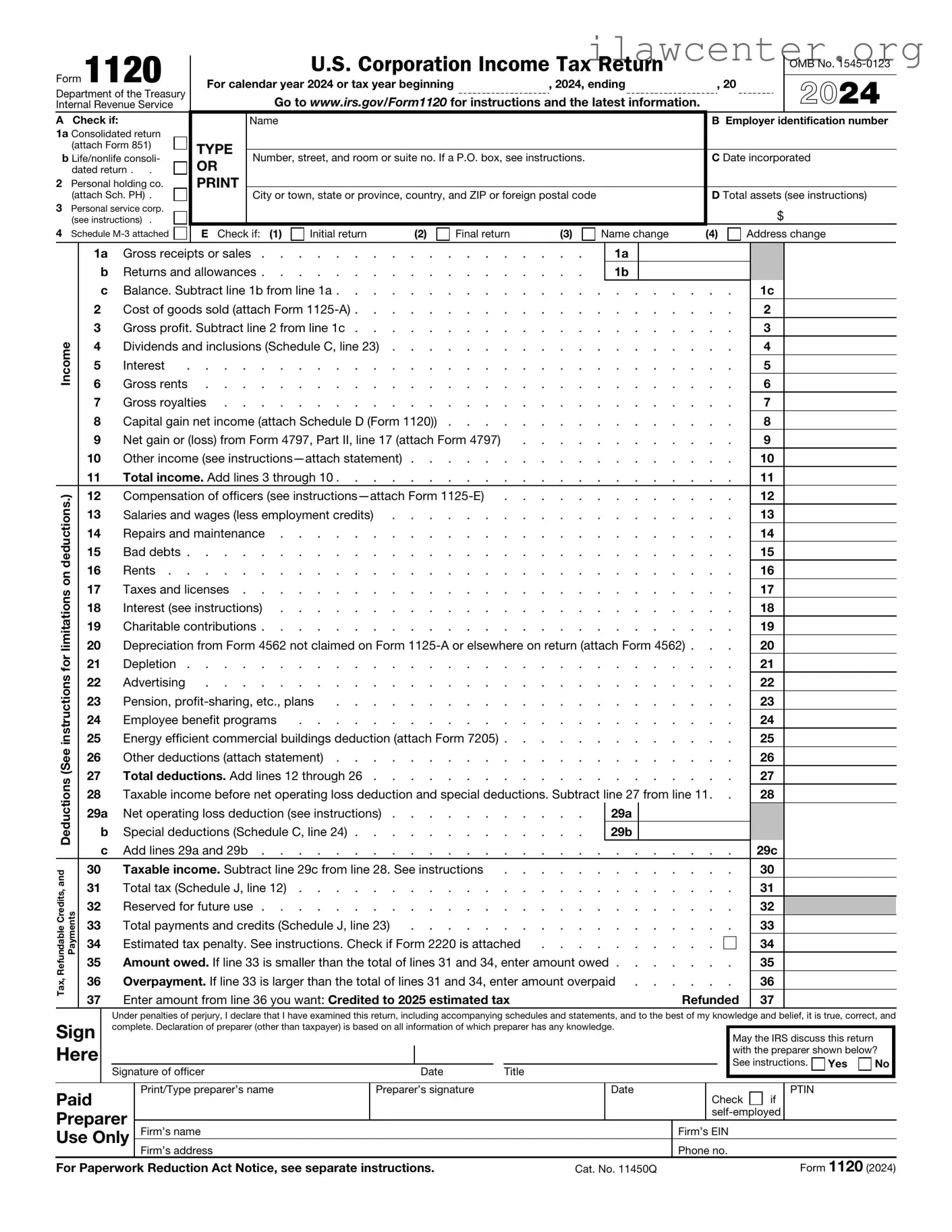 IRS 1120 PDF Template