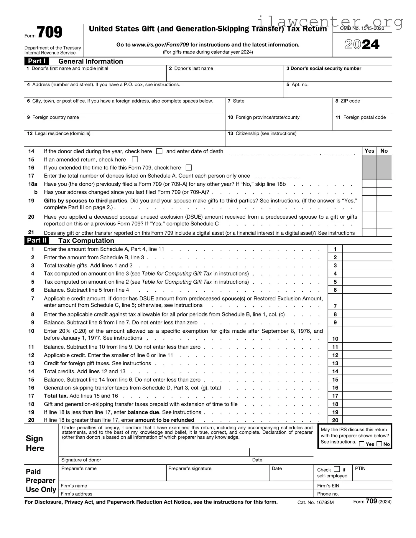 IRS 709 PDF Template