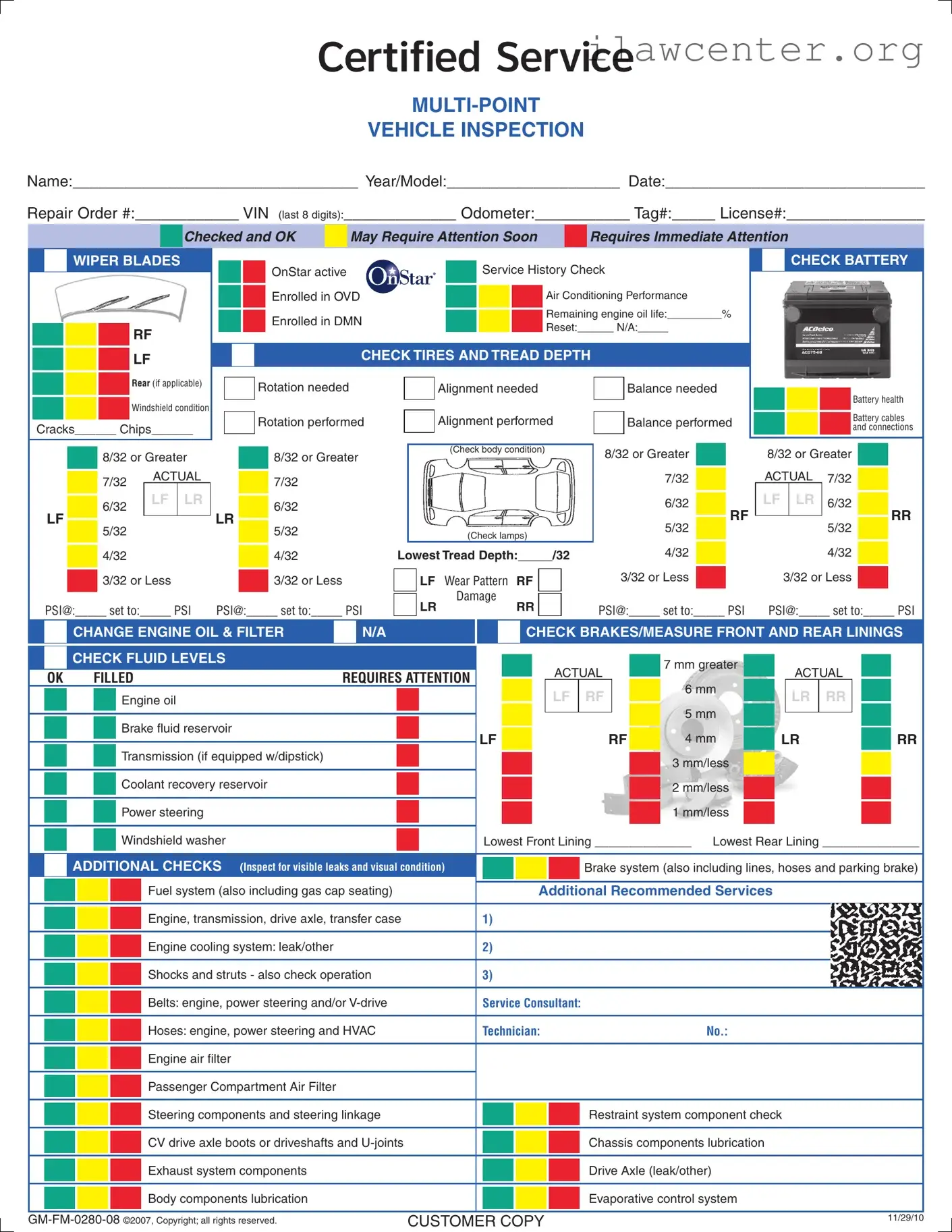 Automobile Service Checklist PDF Template