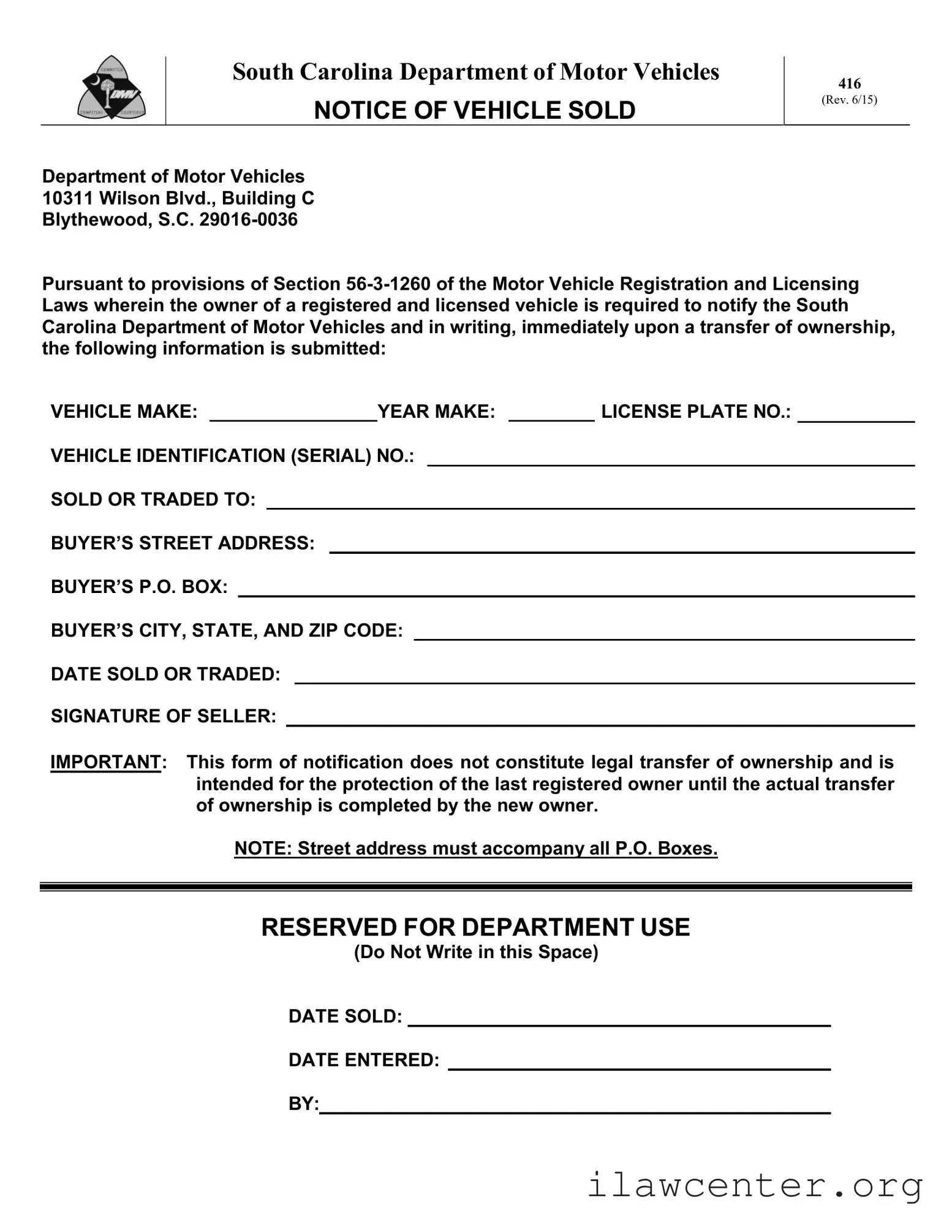 Sc Dmv 416 PDF Template