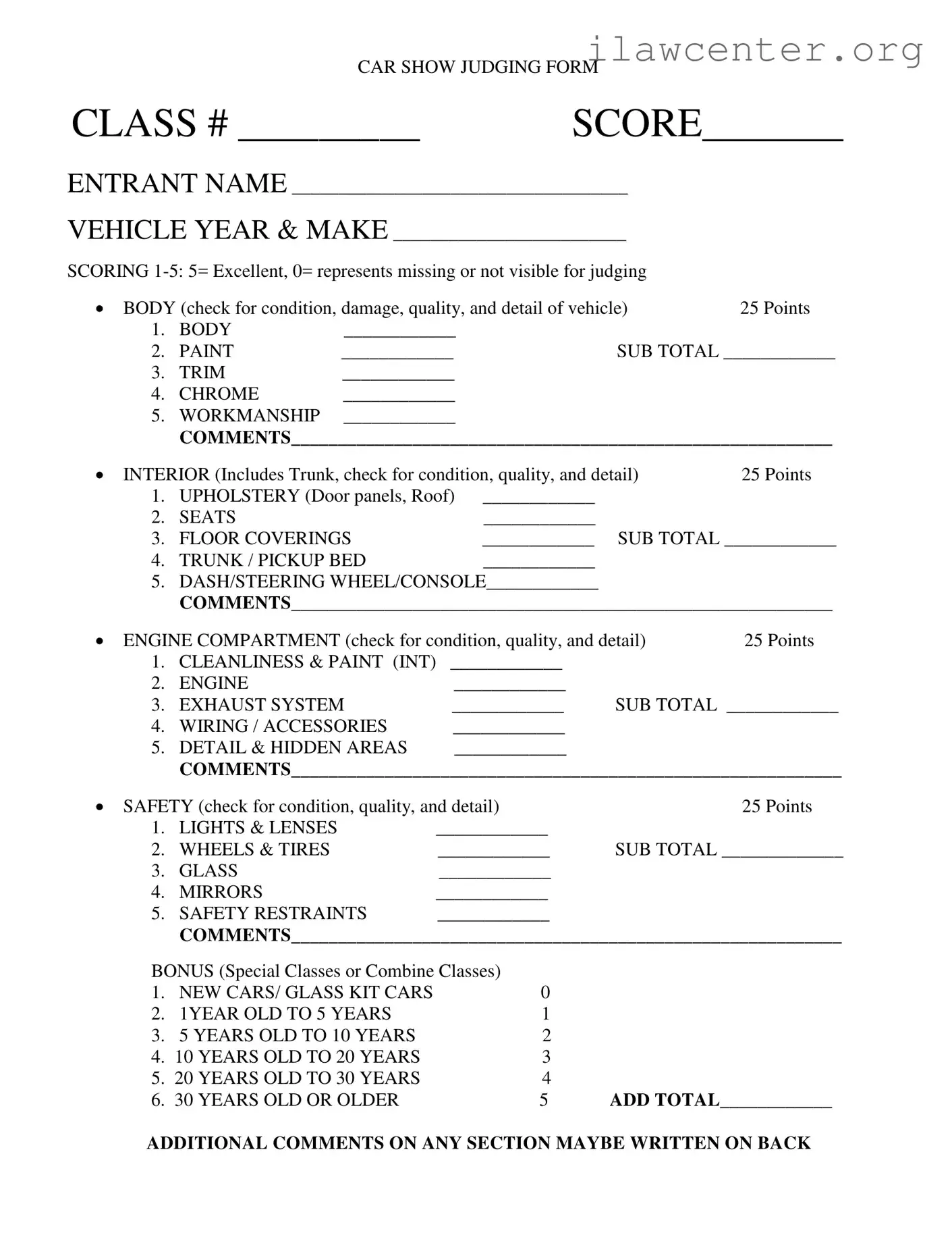 Car Show Judging PDF Template
