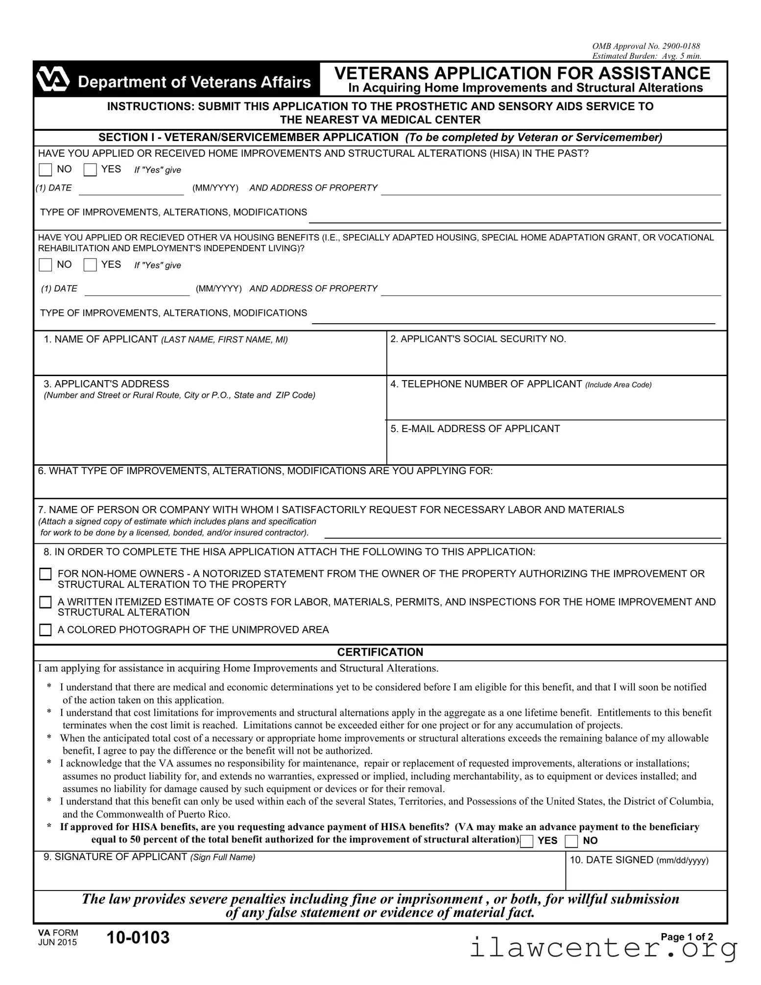 Va 10 0103 PDF Template