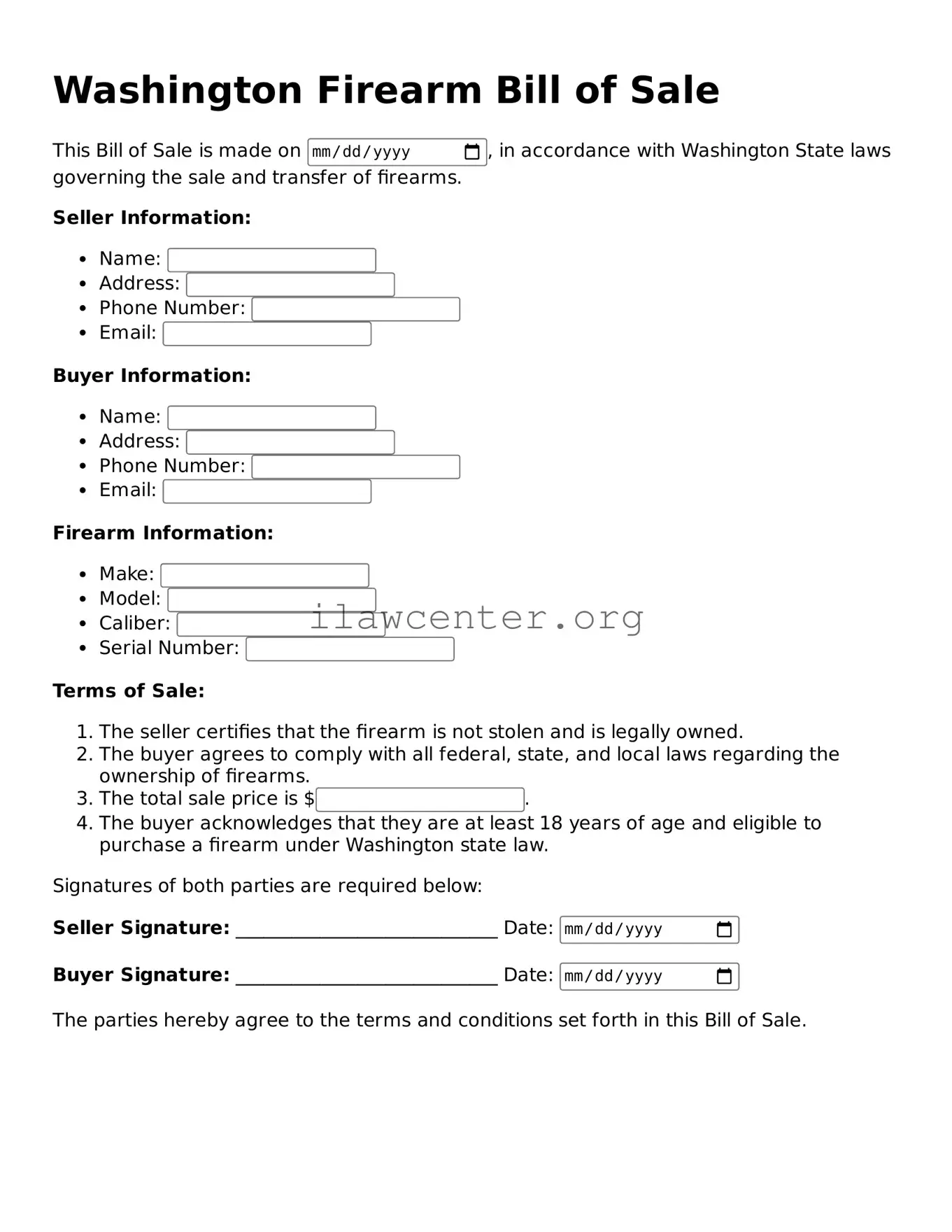 Attorney-Verified  Firearm Bill of Sale Document for Washington
