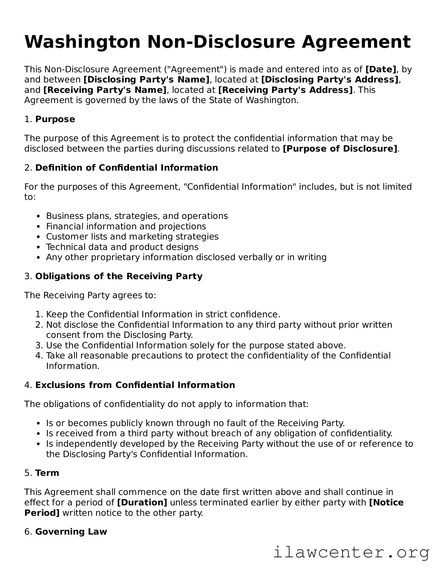 Attorney-Verified  Non-disclosure Agreement Document for Washington