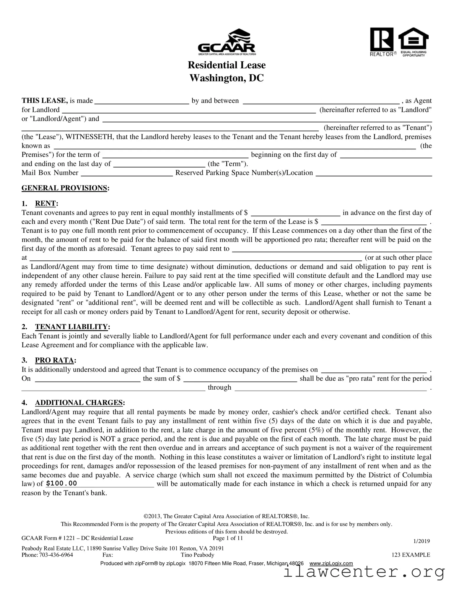 Washington Dc Residential Lease Agreement PDF Template