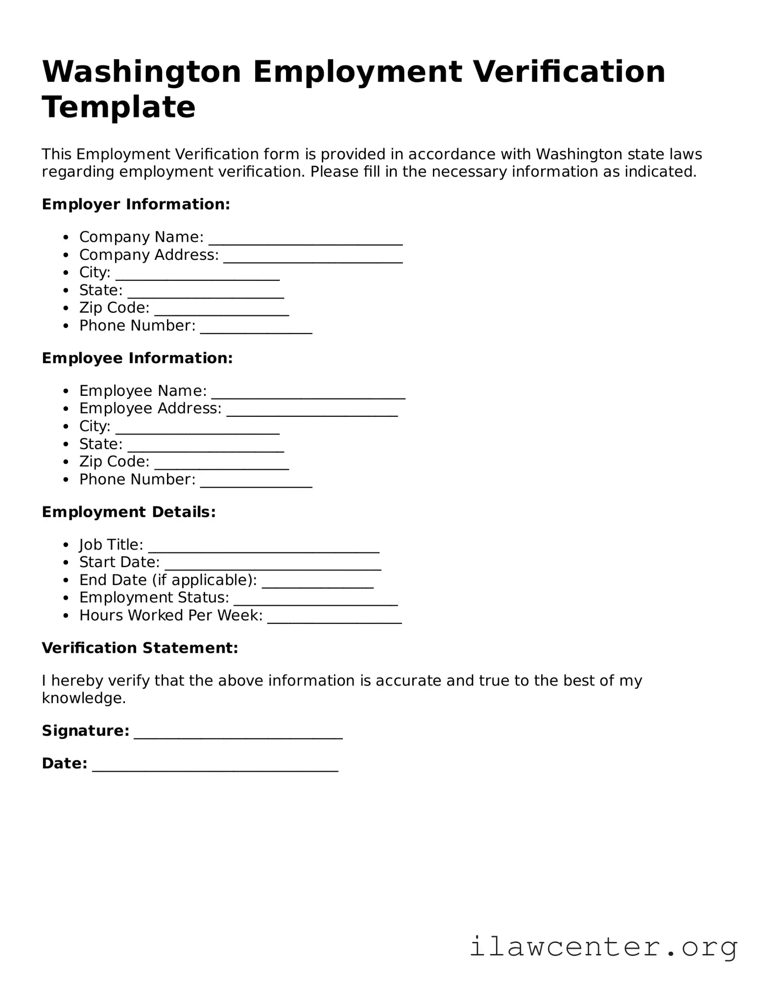 Attorney-Verified  Employment Verification Document for Washington