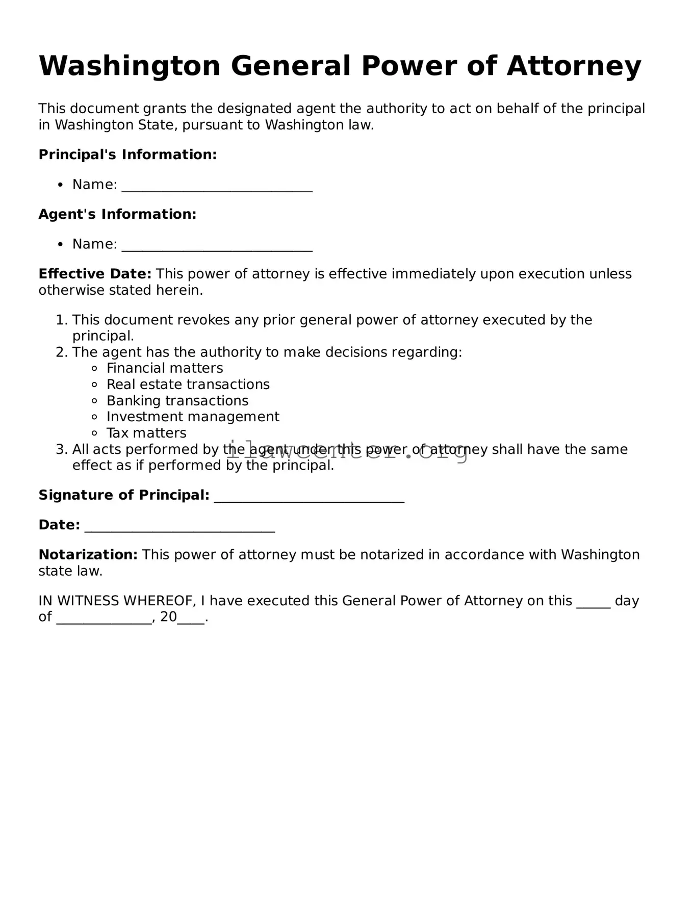 Attorney-Verified  General Power of Attorney Document for Washington