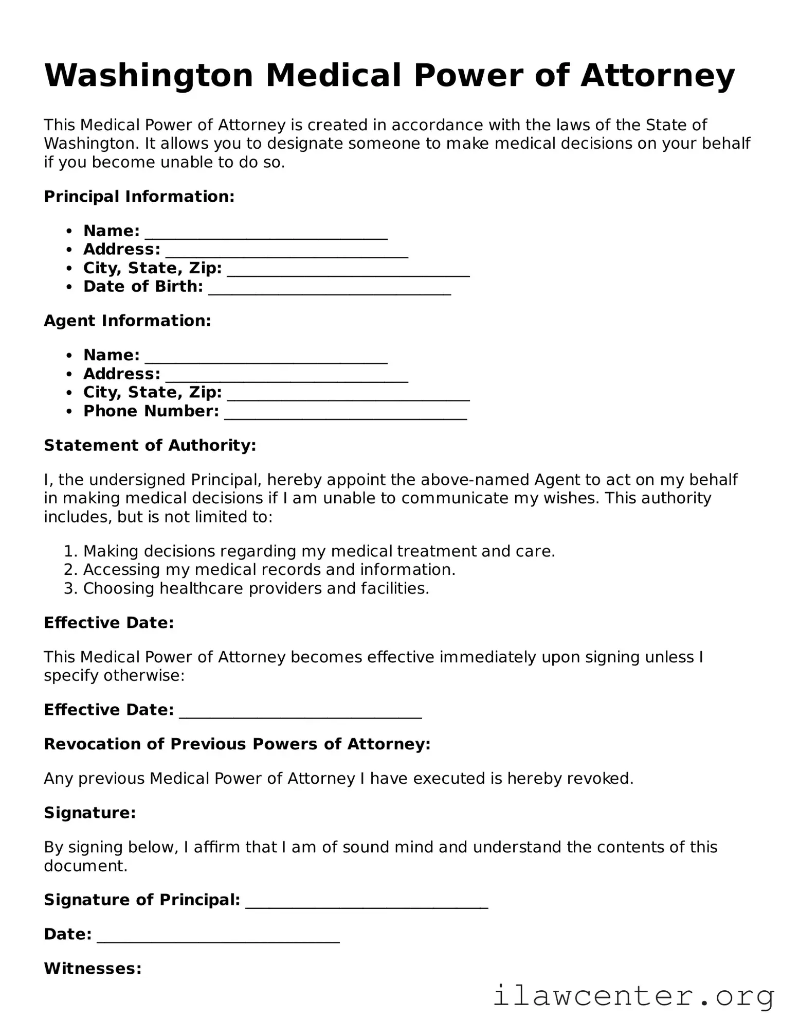 Attorney-Verified  Medical Power of Attorney Document for Washington