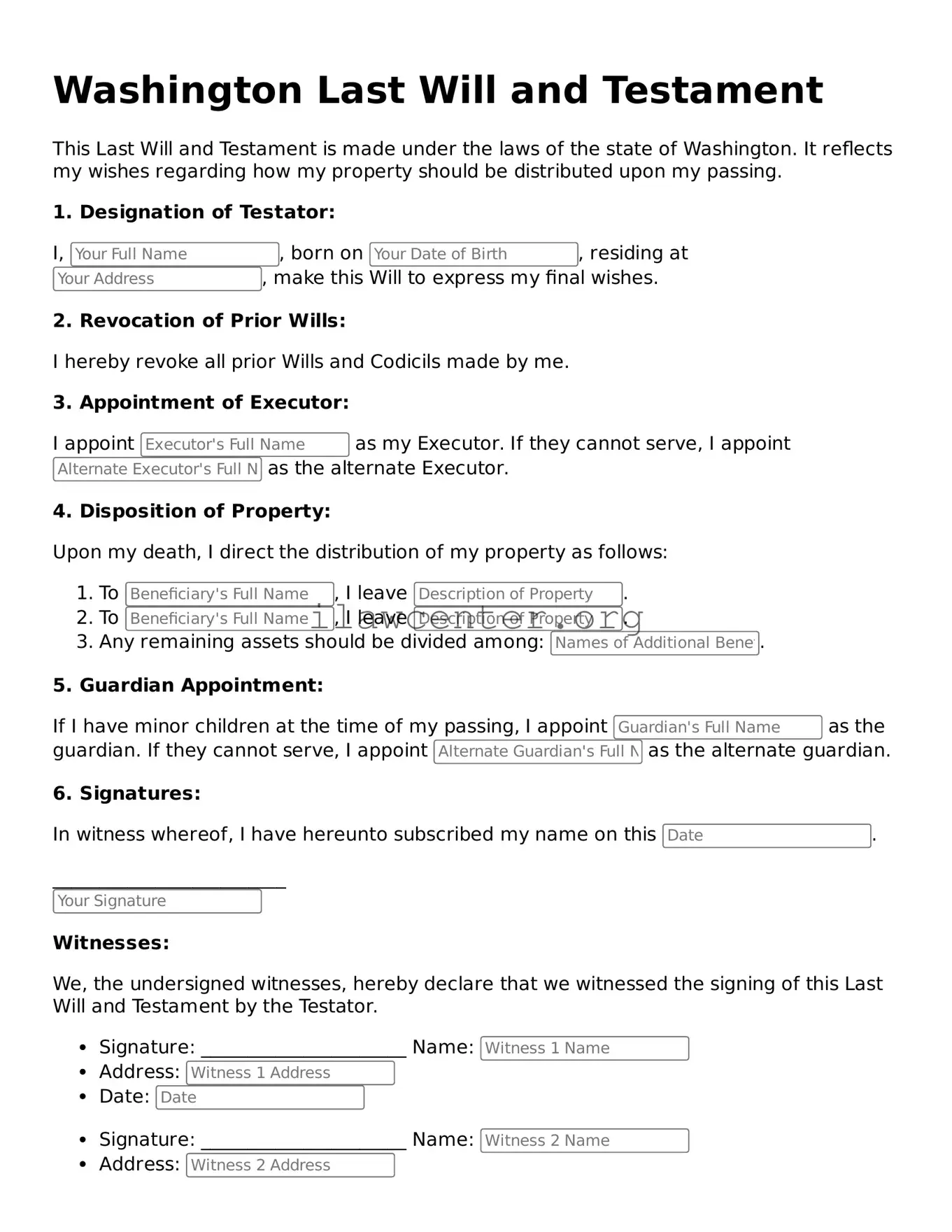 Attorney-Verified  Last Will and Testament Document for Washington