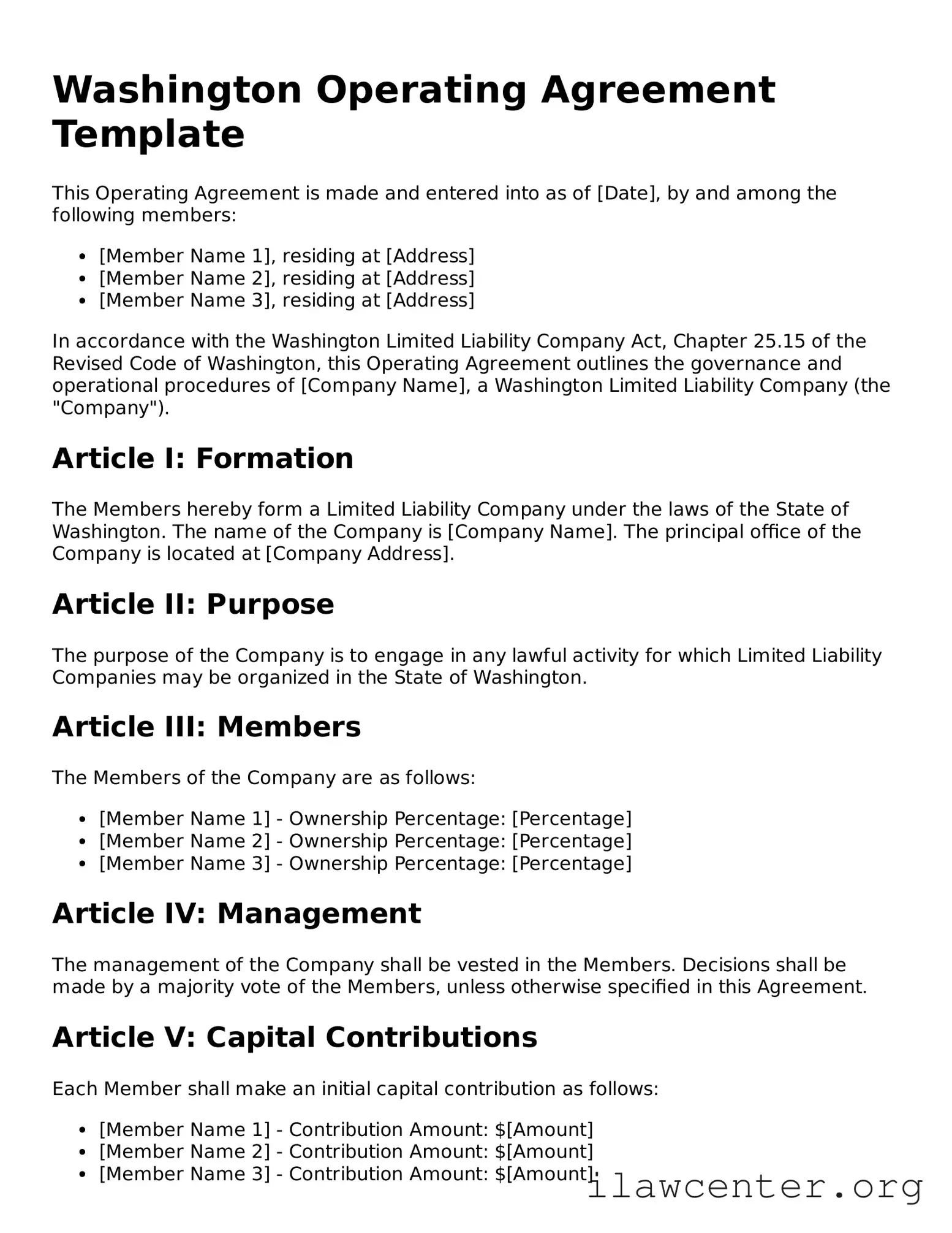 Attorney-Verified  Operating Agreement Document for Washington