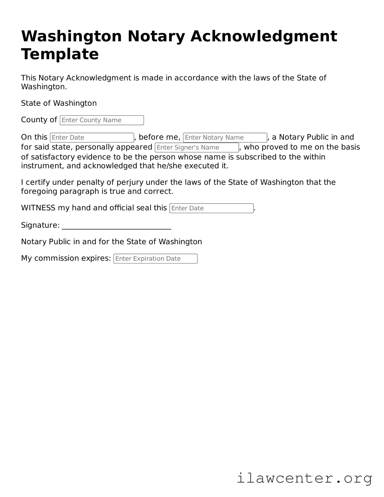 Attorney-Verified  Notary Acknowledgement Document for Washington
