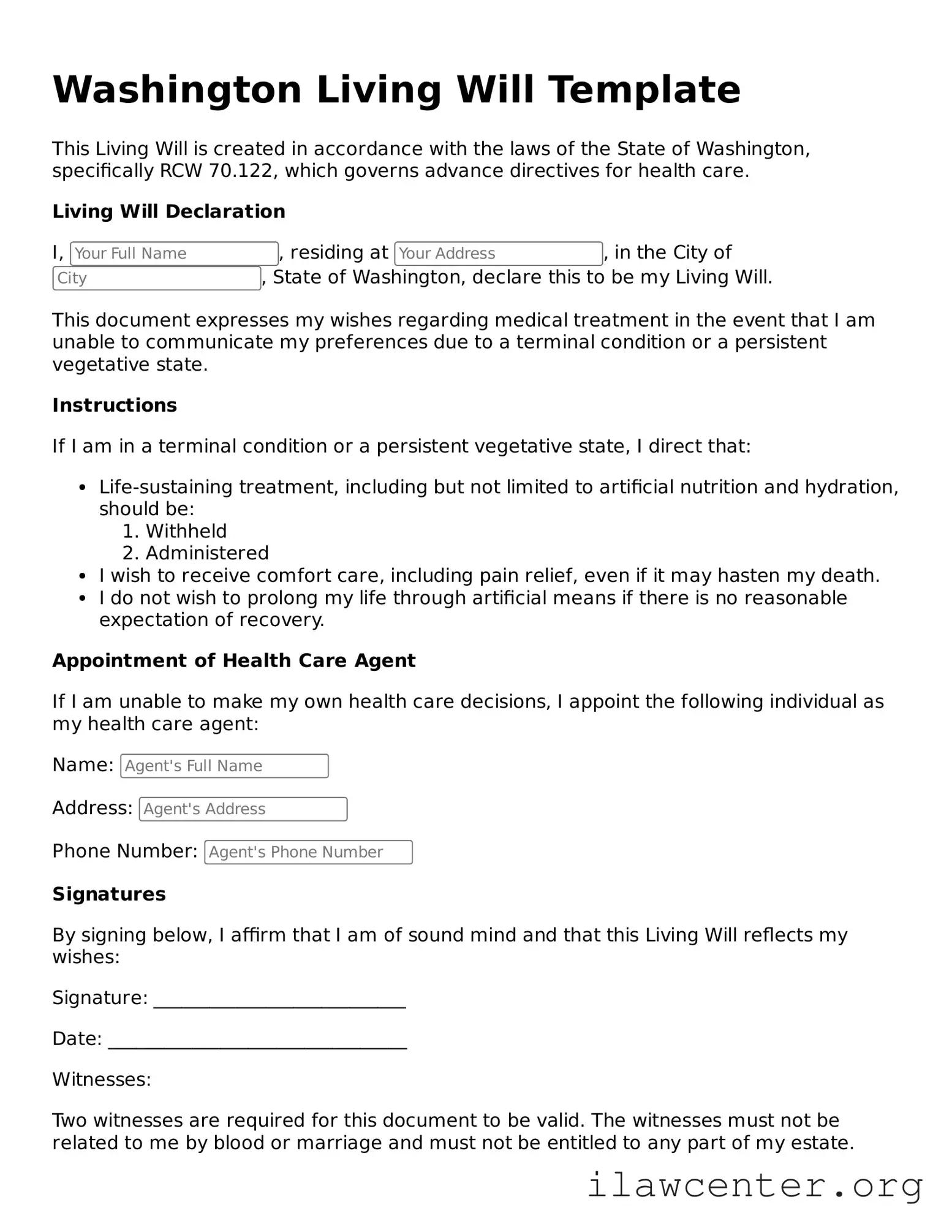 Attorney-Verified  Living Will Document for Washington