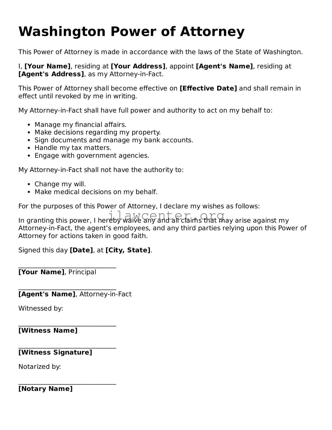 Attorney-Verified  Power of Attorney Document for Washington