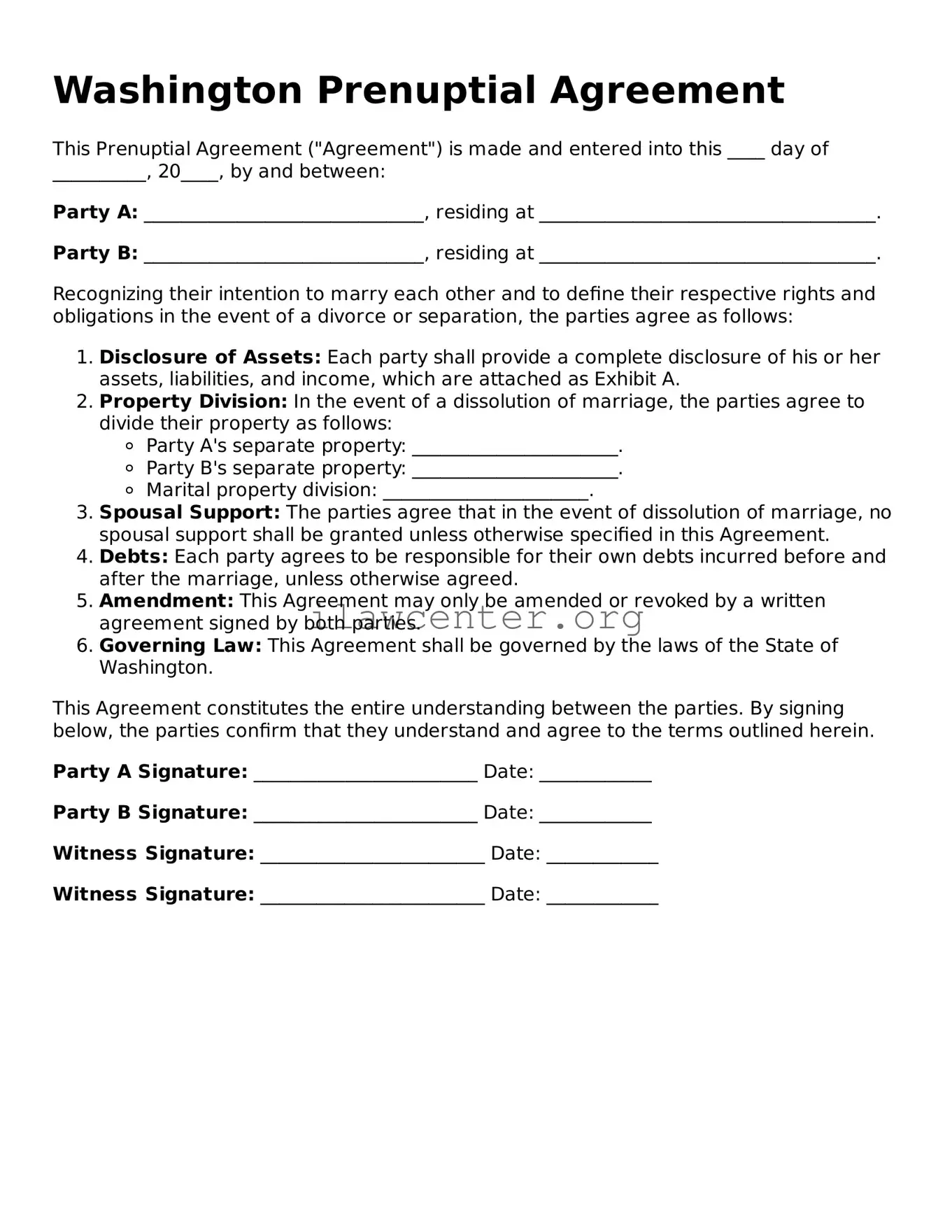 Attorney-Verified  Prenuptial Agreement Document for Washington