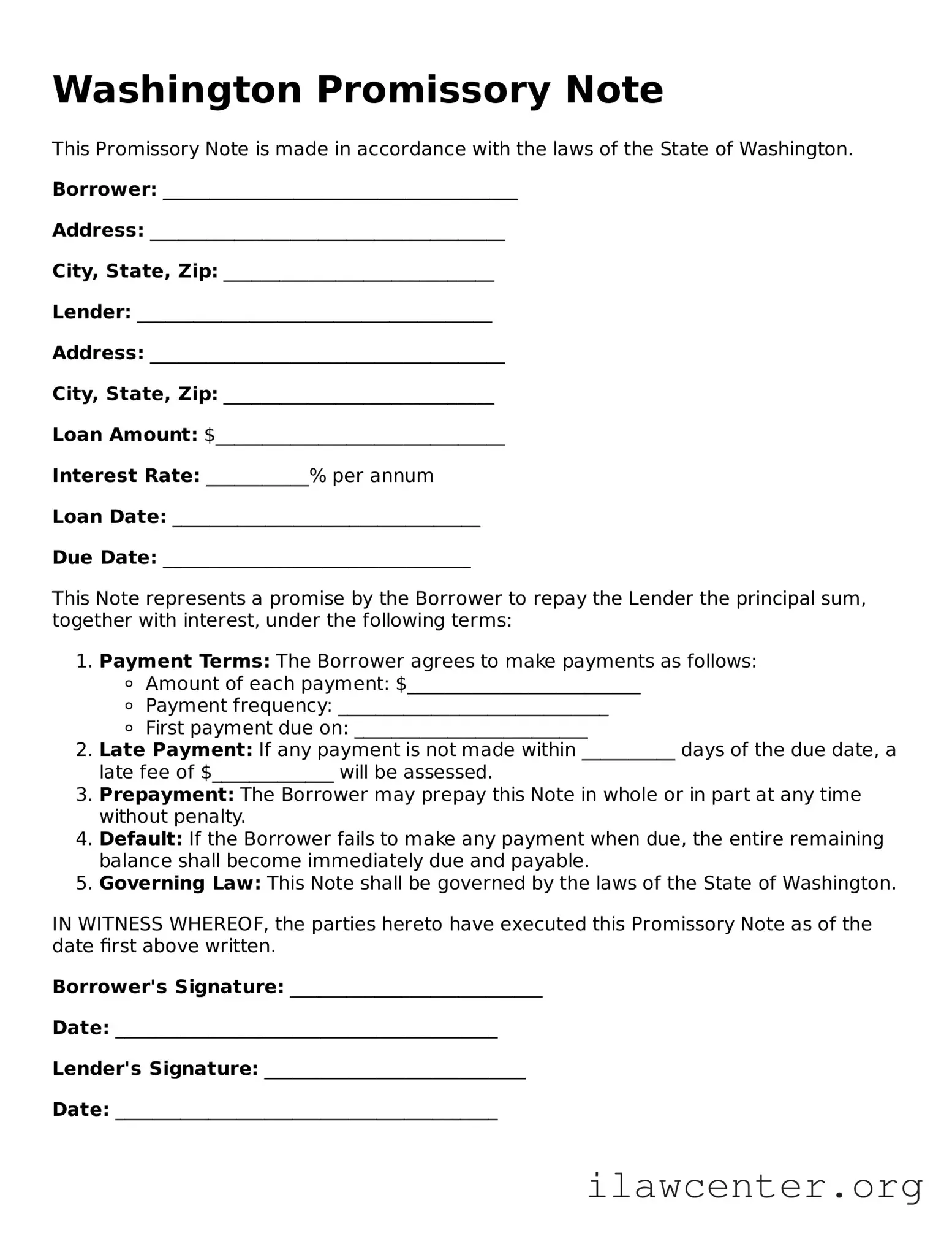 Attorney-Verified  Promissory Note Document for Washington