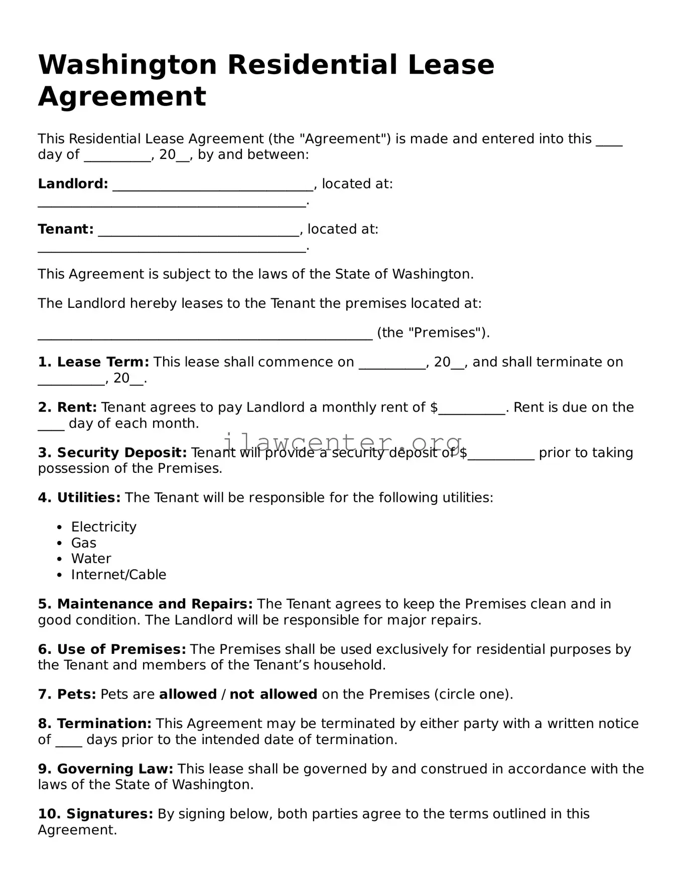 Attorney-Verified  Residential Lease Agreement Document for Washington