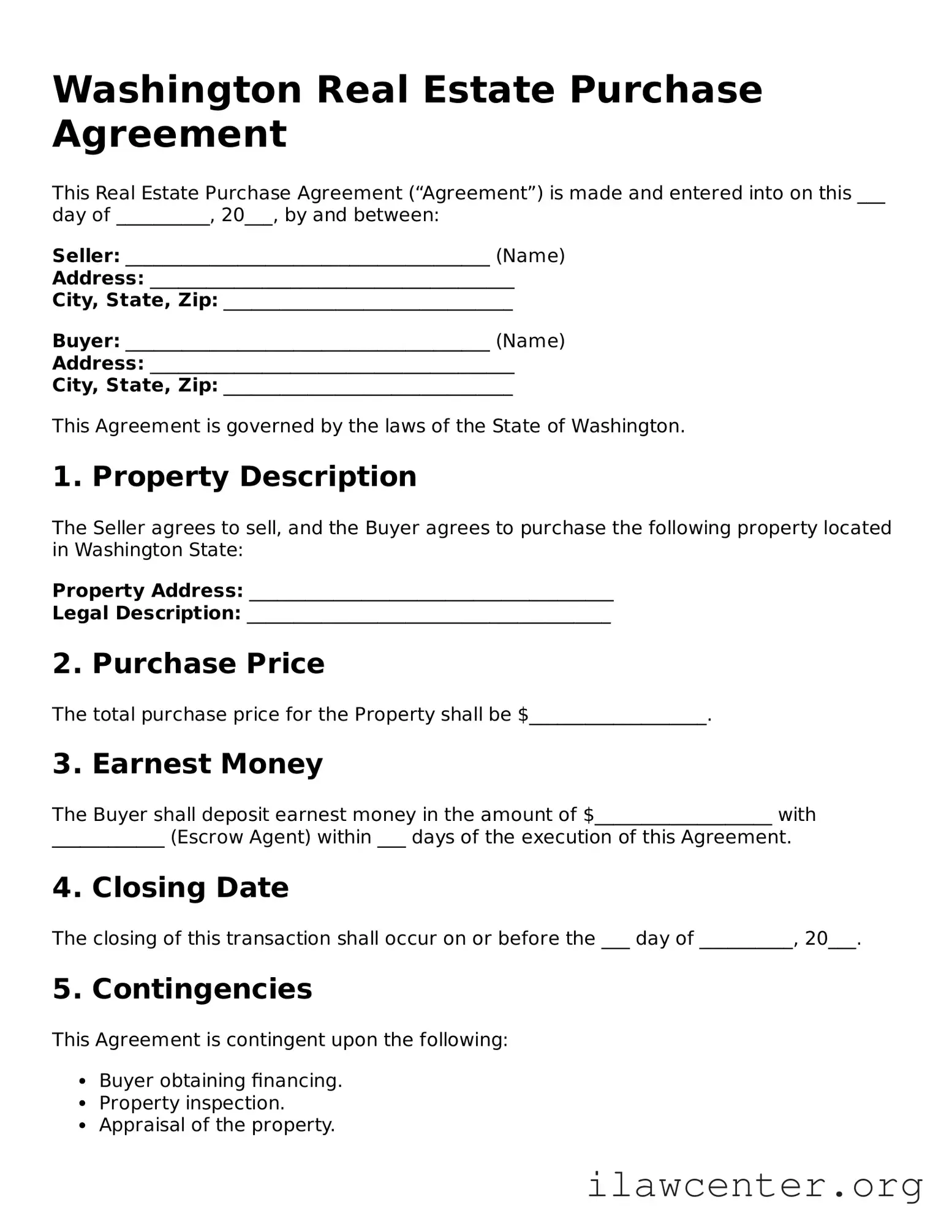 Attorney-Verified  Real Estate Purchase Agreement Document for Washington