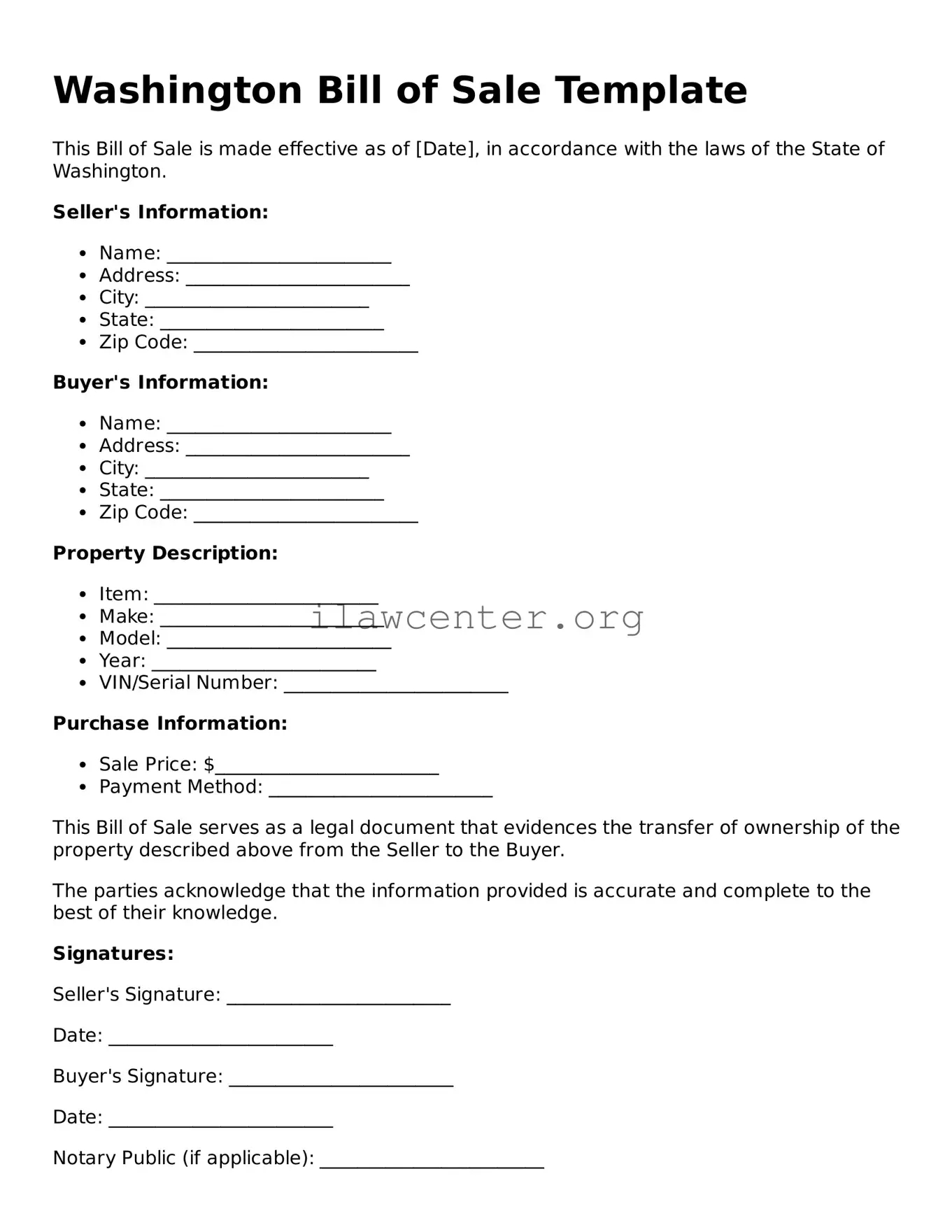 Attorney-Verified  Bill of Sale Document for Washington