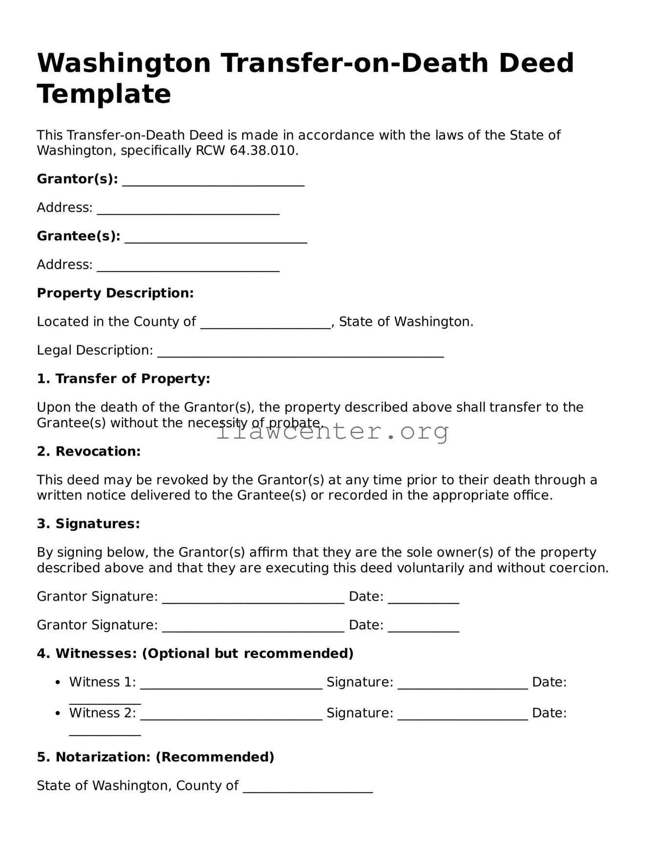 Attorney-Verified  Transfer-on-Death Deed Document for Washington