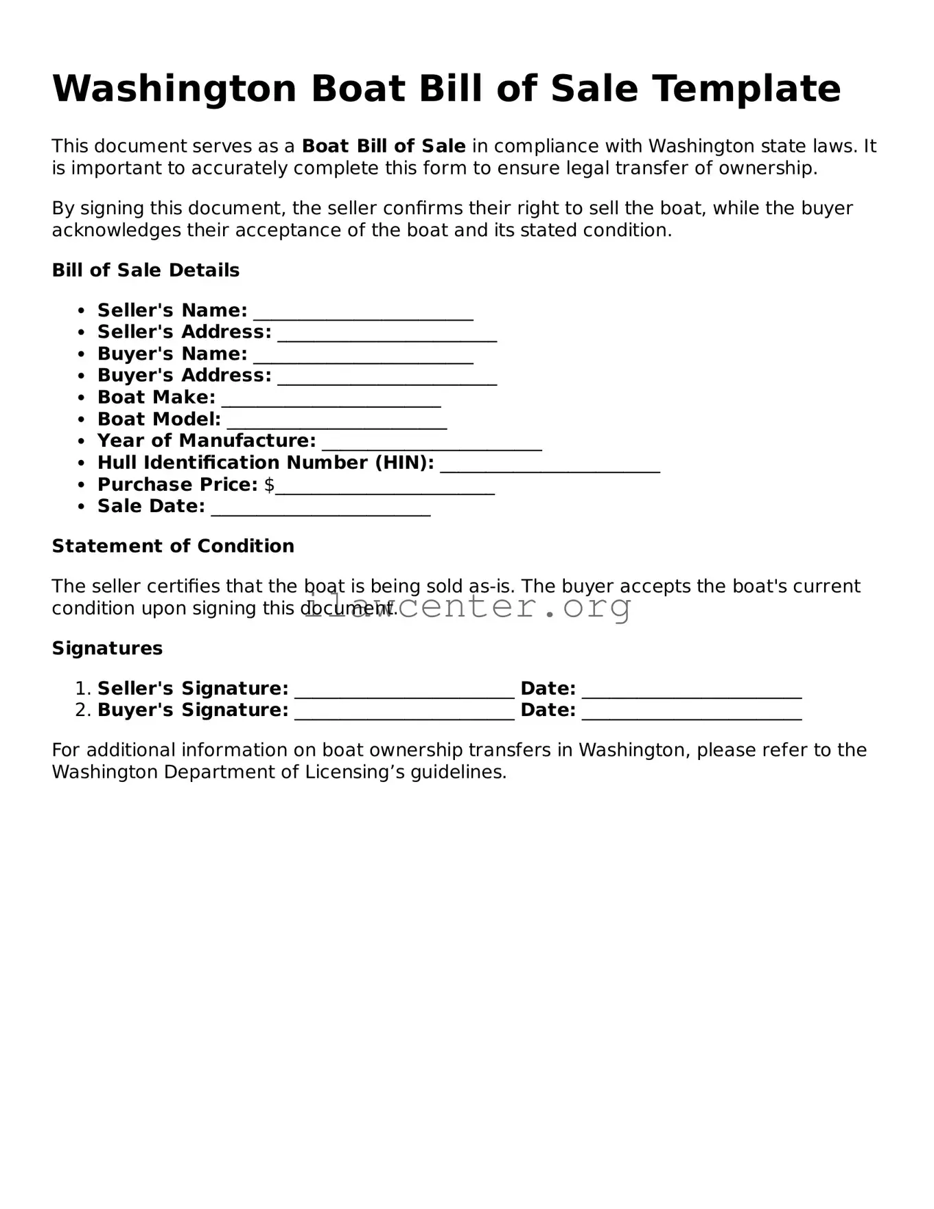 Attorney-Verified  Boat Bill of Sale Document for Washington