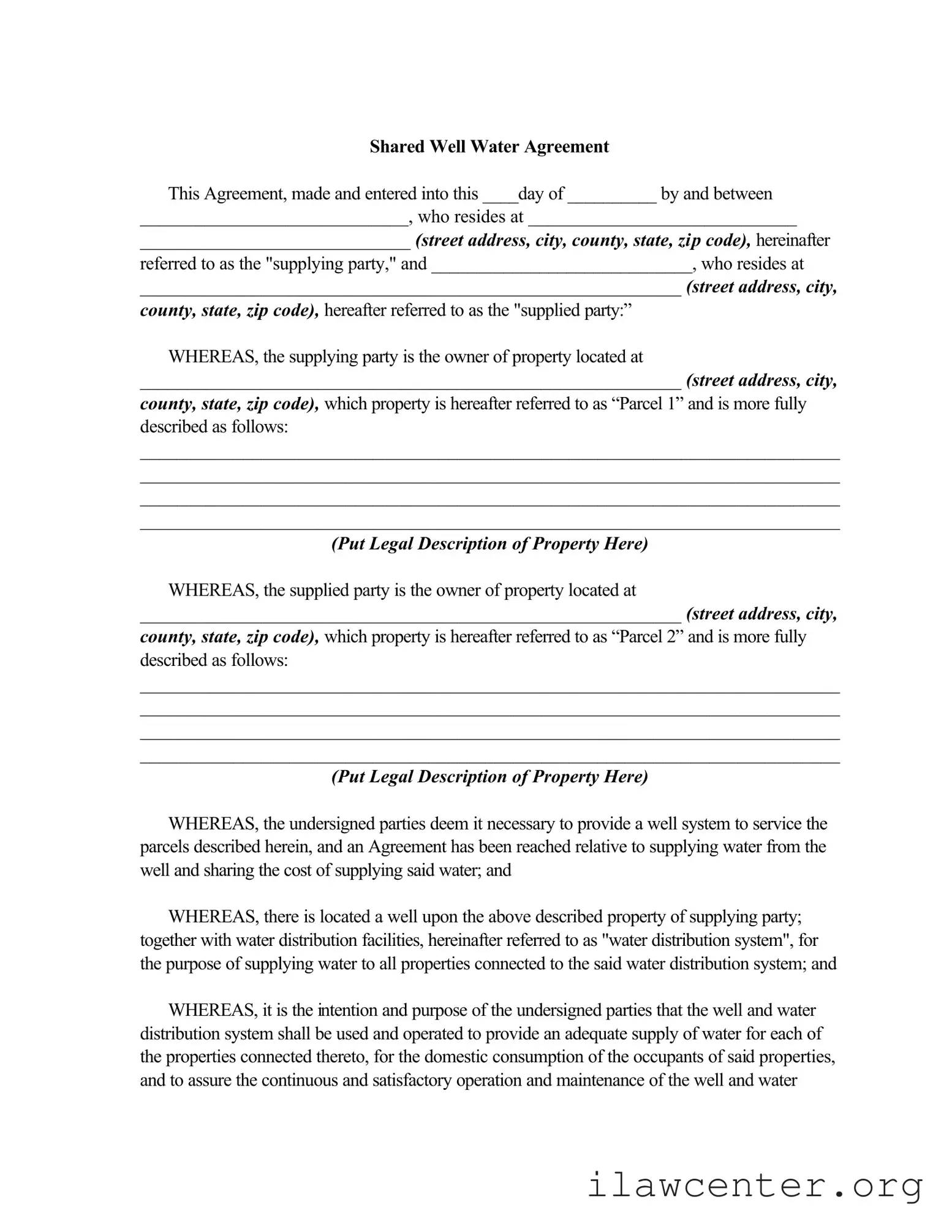 Shared Well Agreement PDF Template