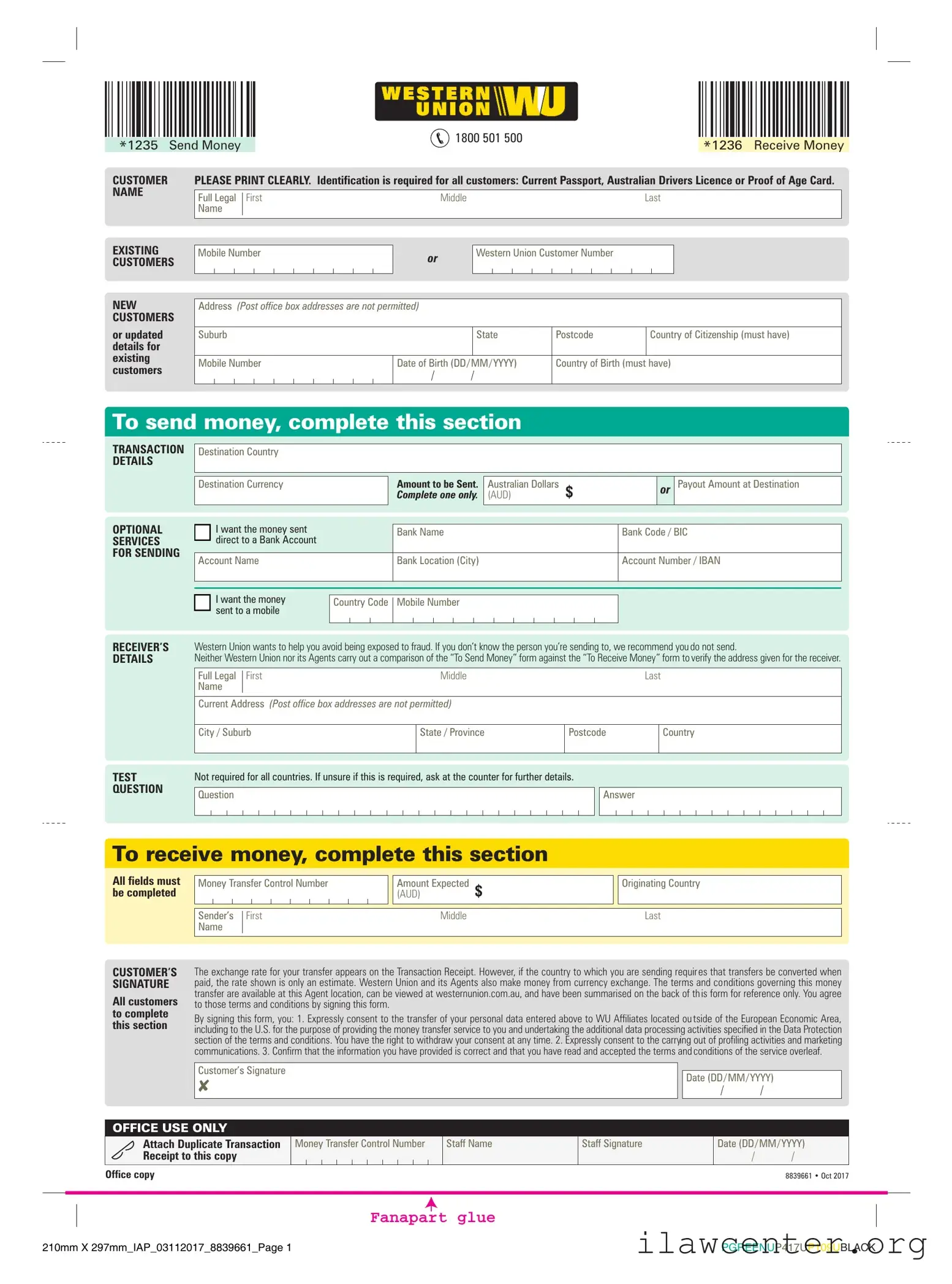 Western Union PDF Template