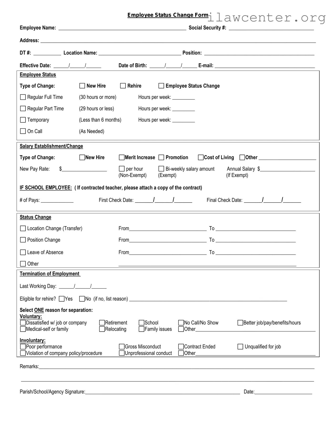 Employee Status Change PDF Template