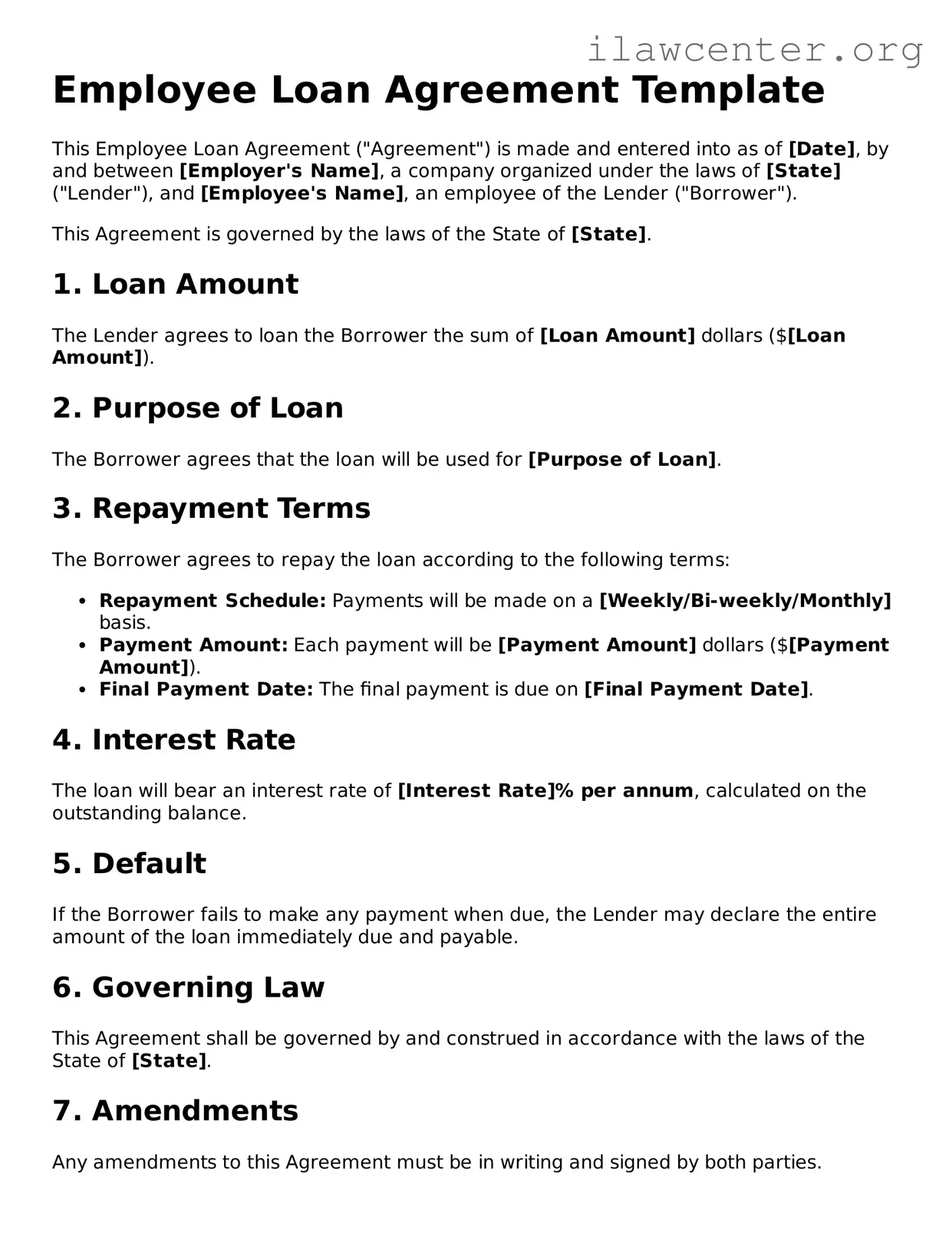 Fillable Employee Loan Agreement Document